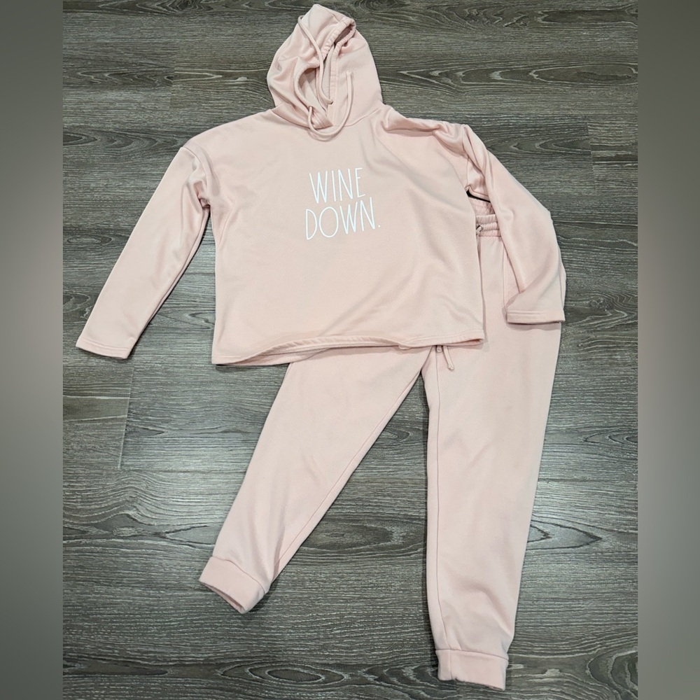 Rae Dunn Pink Hoodie Wine Down Set size S